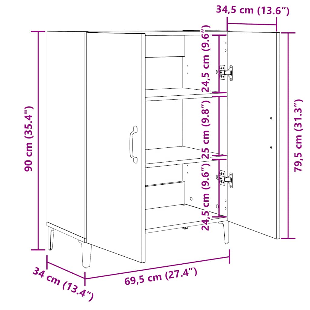 Sideboard Black Oak 69.5x34x90 cm Engineered Wood